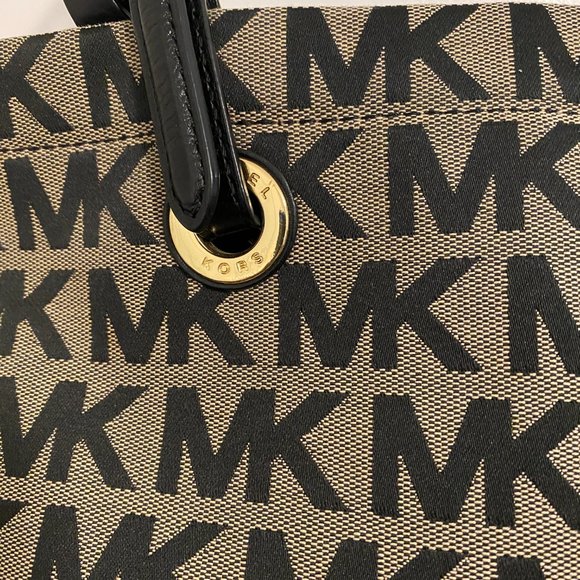 Michael Kors Jetset North South Canvas Logo Black Tan Tote - Picture 5 of 9